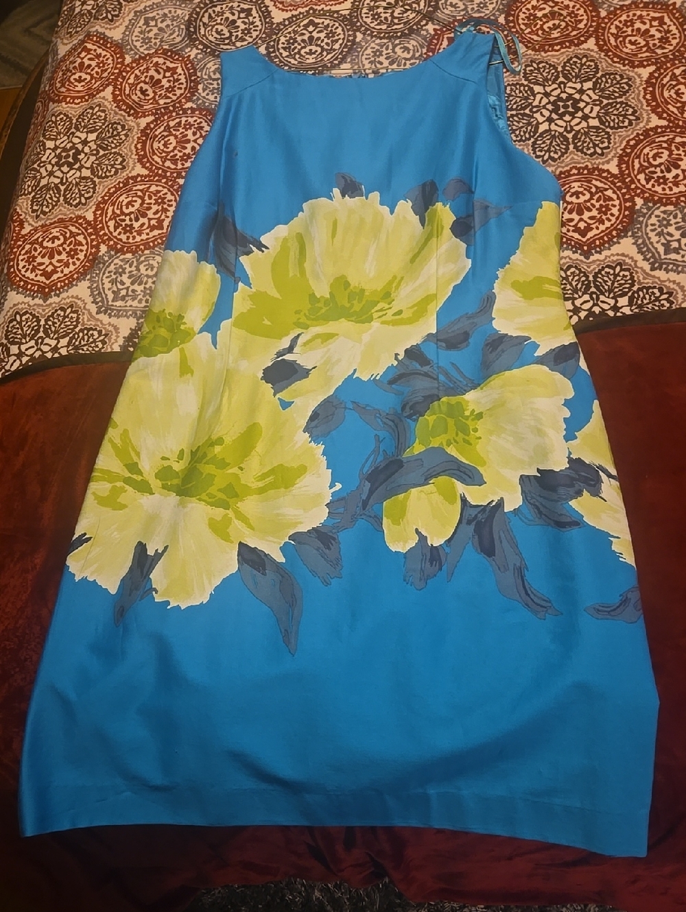 Studio I Turquoise Shift Dress with Lime Floral Print